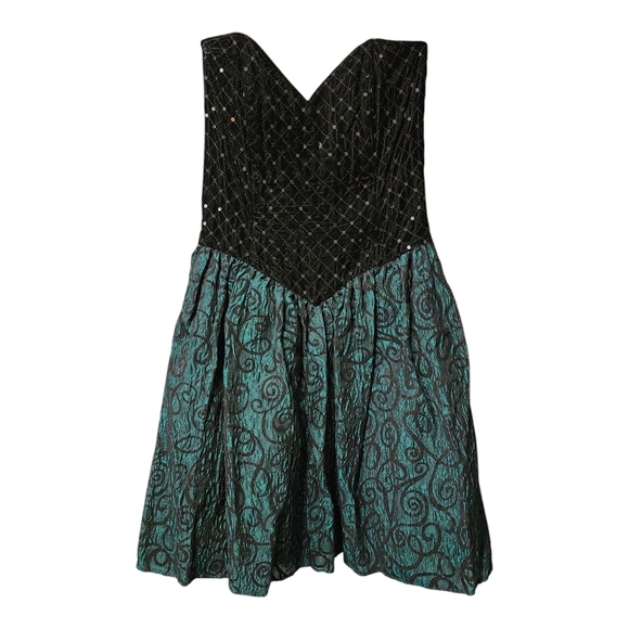 Vintage Gunne Sax Elegant Holiday Black Velevt and Green Strapless Dress - Picture 1 of 9